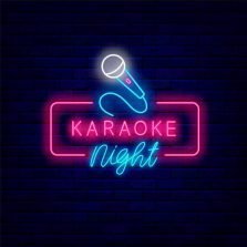 istockphoto-1405017797-612×612 Karaoke night neon signboard. Microphone in frame. Talent show. Celebration idea. Song singer. Light sign. Label for show. Outer glowing effect. Editable stroke. Vector stock illustration